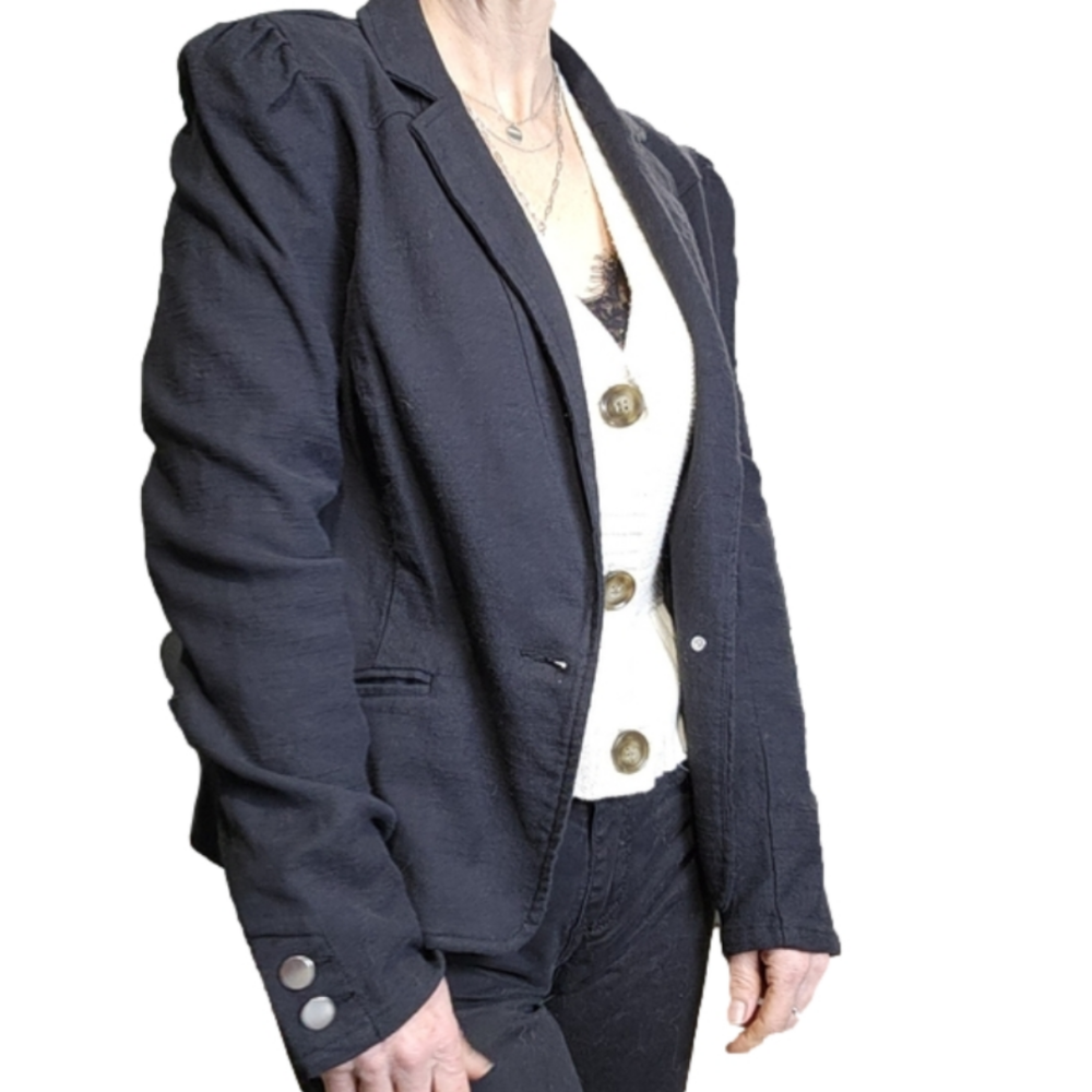 Women's Blazer Cotton collared Black Size M  INTERNATIONAL CONCEPTS NWOT